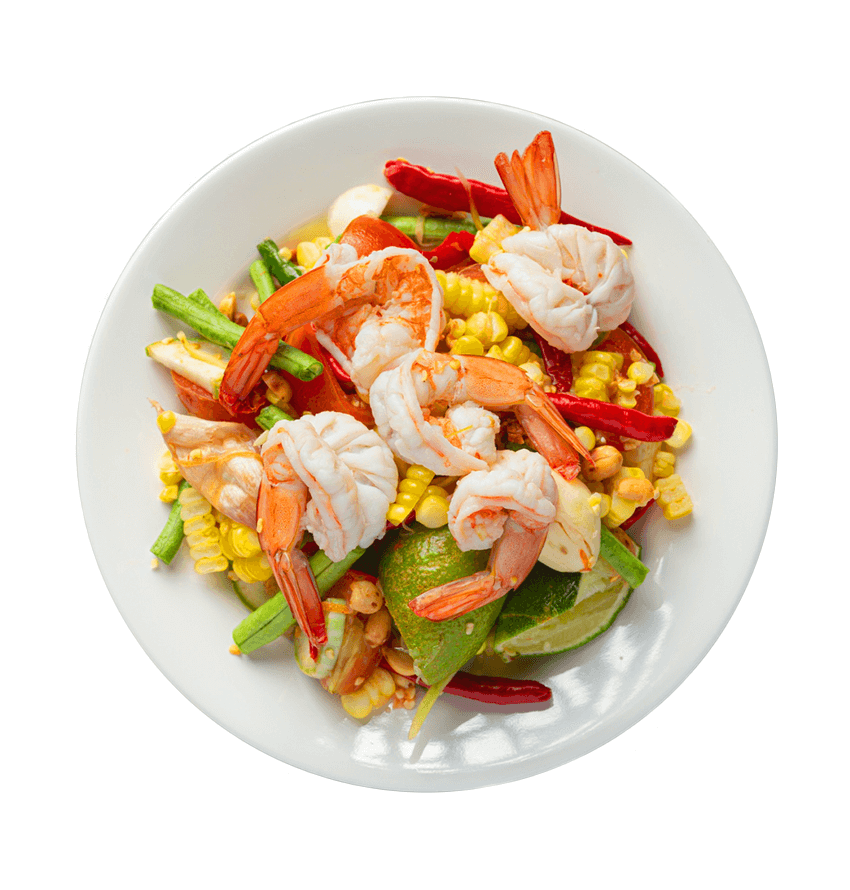 季節限定サラダのとうもろこし​と​エビ​の​ソムタム